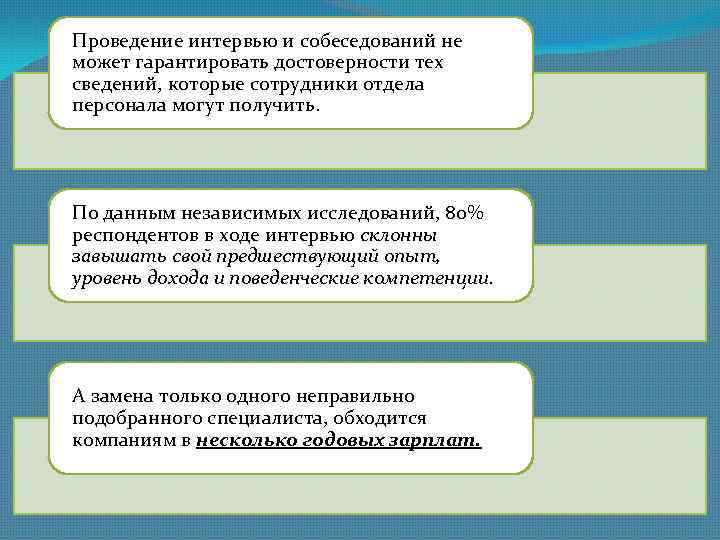 Проведение интервью и собеседований не может гарантировать достоверности тех сведений, которые сотрудники отдела персонала