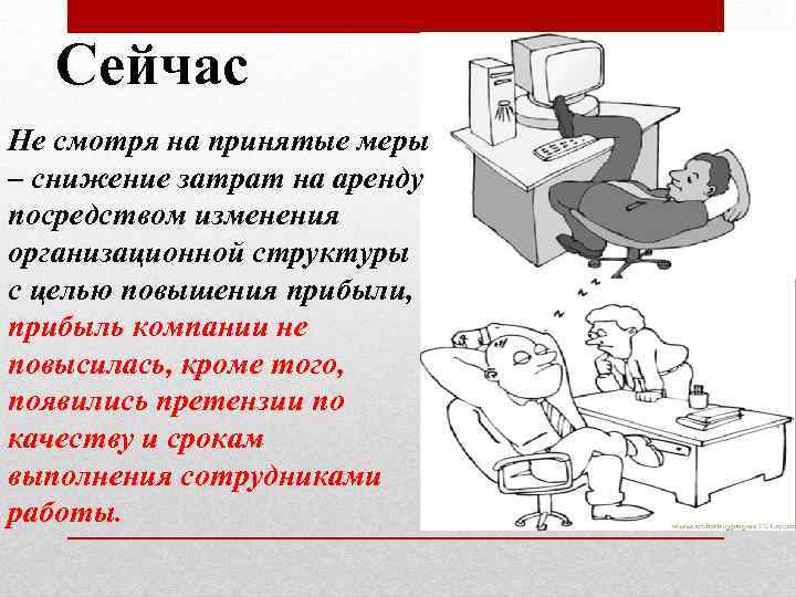 Сейчас Не смотря на принятые меры – снижение затрат на аренду посредством изменения организационной
