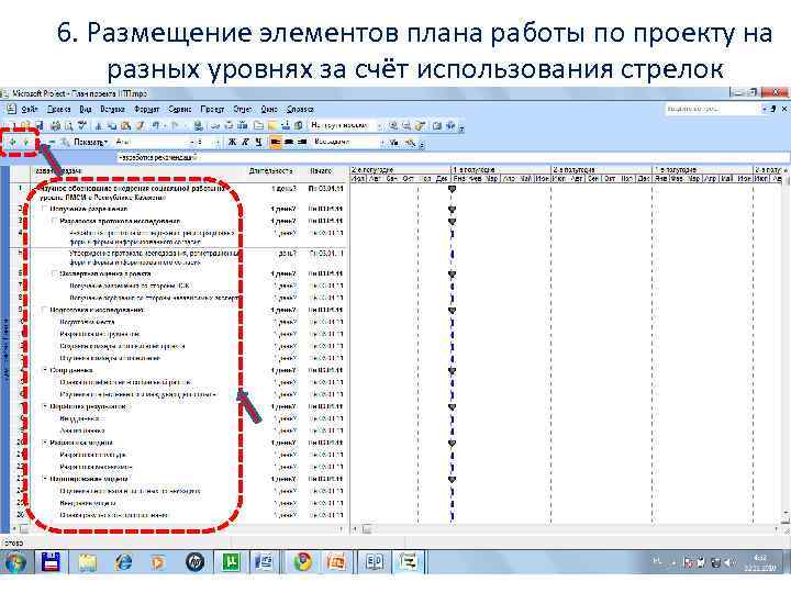 6. Размещение элементов плана работы по проекту на разных уровнях за счёт использования стрелок