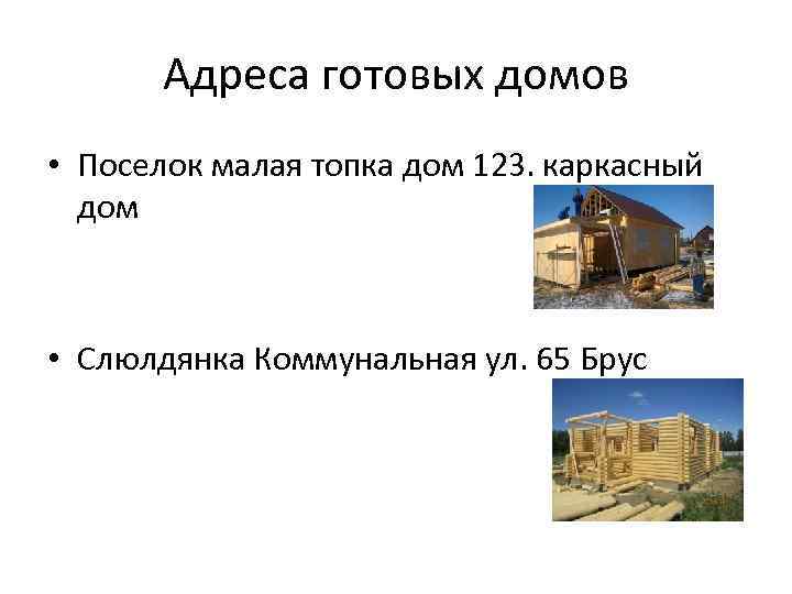 Адреса готовых домов • Поселок малая топка дом 123. каркасный дом • Слюлдянка Коммунальная