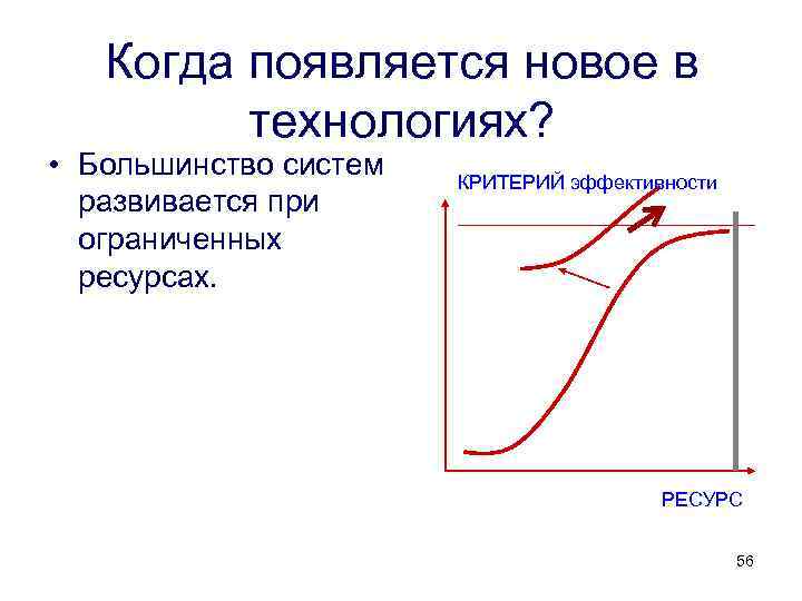 Когда появляется новое в технологиях? • Большинство систем развивается при ограниченных ресурсах. КРИТЕРИЙ эффективности