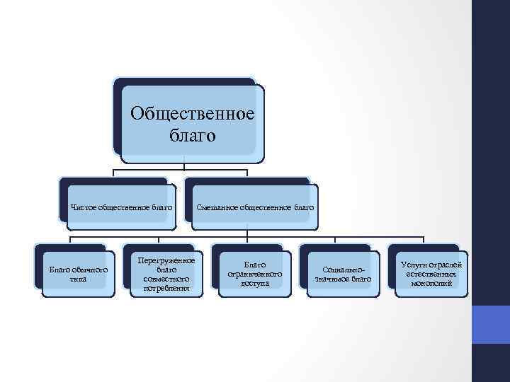 Общественное благо Чистое общественное благо Благо обычного типа Смешанное общественное благо Перегруженное благо совместного