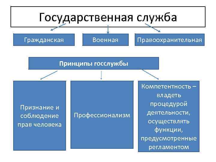 Государственная служба Гражданская Военная Правоохранительная Принципы госслужбы Признание и соблюдение прав человека Профессионализм Компетентность