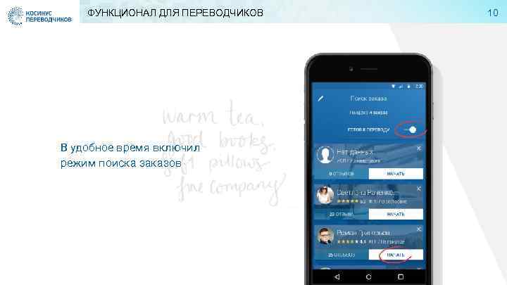 ФУНКЦИОНАЛ ДЛЯ ПЕРЕВОДЧИКОВ В удобное время включил режим поиска заказов 10 