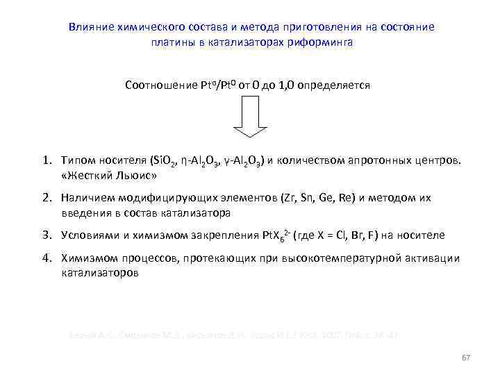 Влияние химического состава и метода приготовления на состояние платины в катализаторах риформинга Соотношение Ptσ/Pt