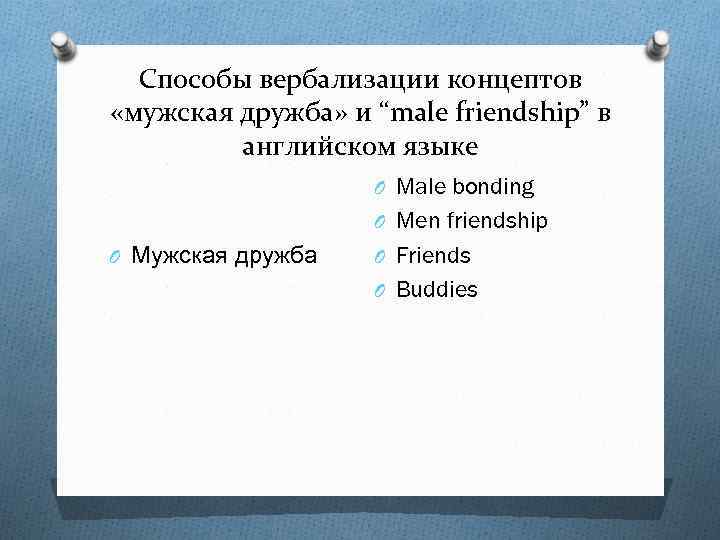 Способы вербализации концептов «мужская дружба» и “male friendship” в английском языке O Male bonding