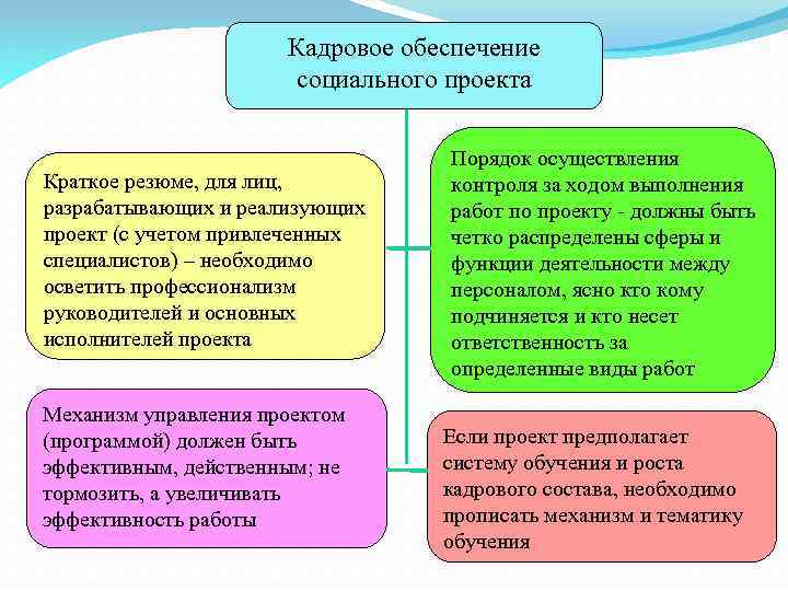 Кадровое обеспечение социального проекта Краткое резюме, для лиц, разрабатывающих и реализующих проект (с учетом
