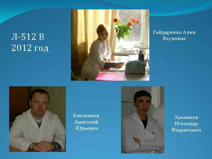 Гайдаренко Алия Якуповна Л-512 В 2012 год Емельянов Анатолий Юрьевич Ханнанов Искандар Фларитович 