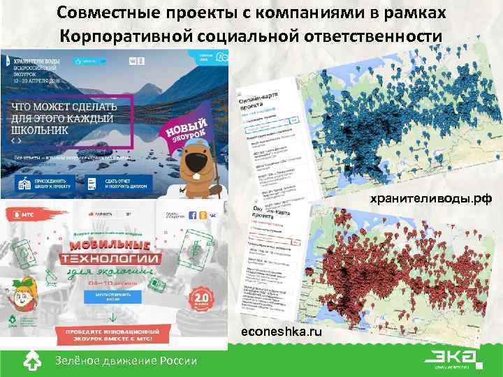 Совместные проекты с компаниями в рамках Корпоративной социальной ответственности хранителиводы. рф econeshka. ru Зелёное
