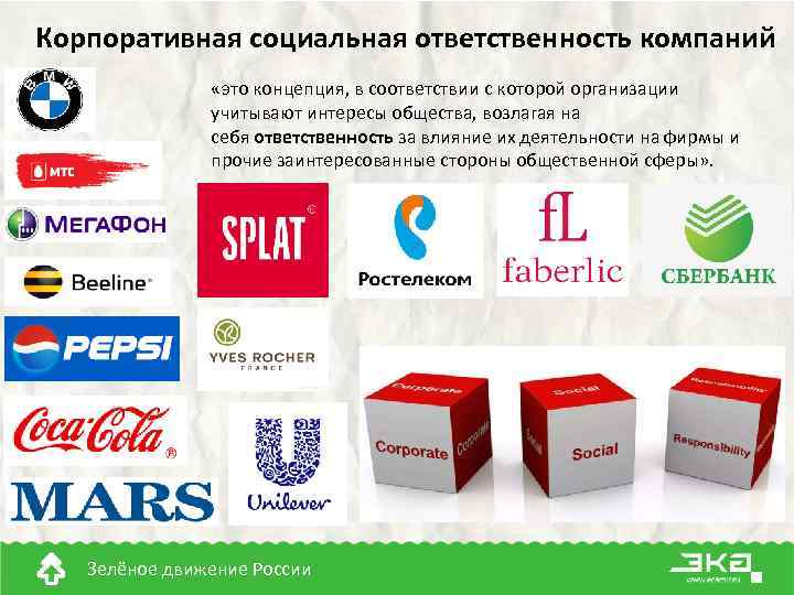 Корпоративная социальная ответственность компаний «это концепция, в соответствии с которой организации учитывают интересы общества,