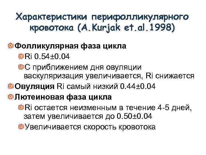 Характеристики перифолликулярного кровотока (А. Kurjak et. al. 1998) Фолликулярная фаза цикла Ri 0. 54±