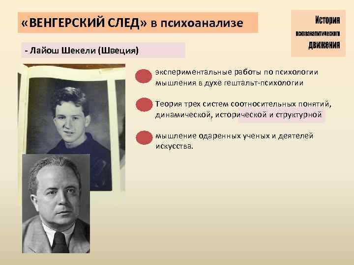  «ВЕНГЕРСКИЙ СЛЕД» в психоанализе - Лайош Шекели (Швеция) экспериментальные работы по психологии мышления