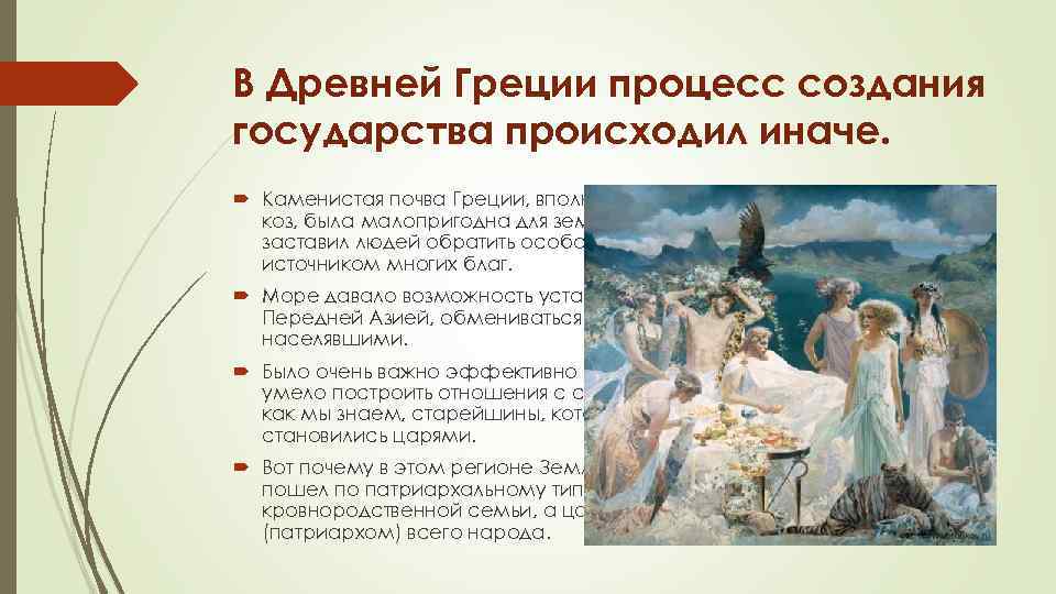 В Древней Греции процесс создания государства происходил иначе. Каменистая почва Греции, вполне годившаяся для