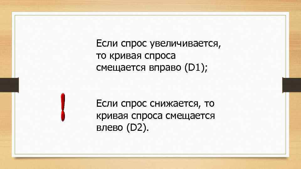 Если спрос увеличивается, то кривая спроса смещается вправо (D 1); Если спрос снижается, то