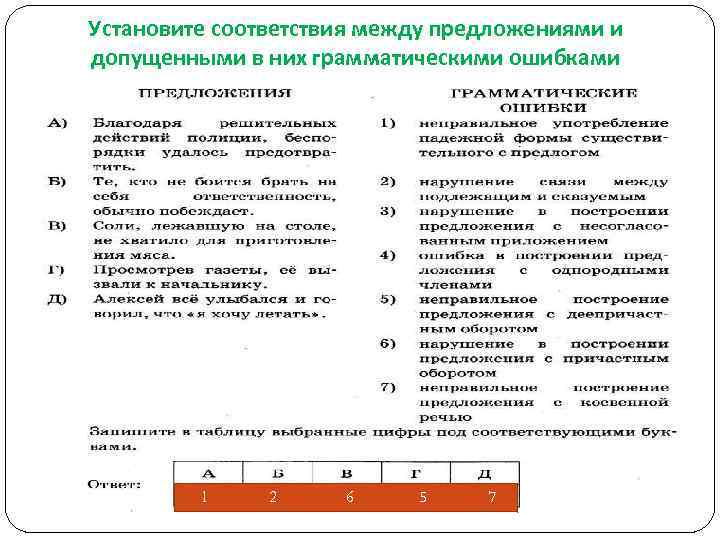 Установите соответствие между предложениями и допущен