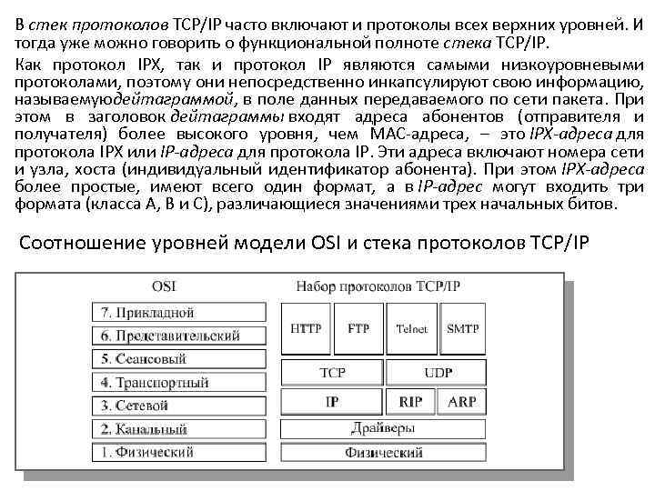 В стек протоколов TCP/IP часто включают и протоколы всех верхних уровней. И тогда уже