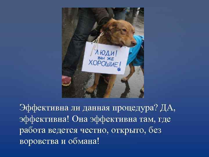 Эффективна ли данная процедура? ДА, эффективна! Она эффективна там, где работа ведется честно, открыто,