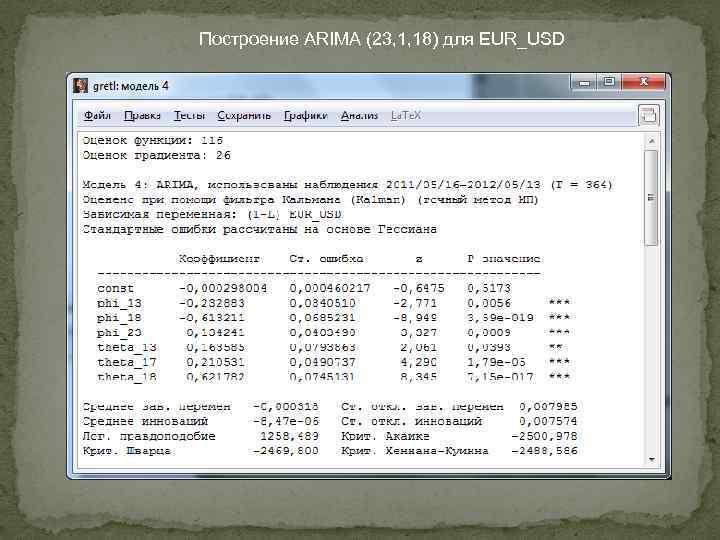 Построение ARIMA (23, 1, 18) для EUR_USD 