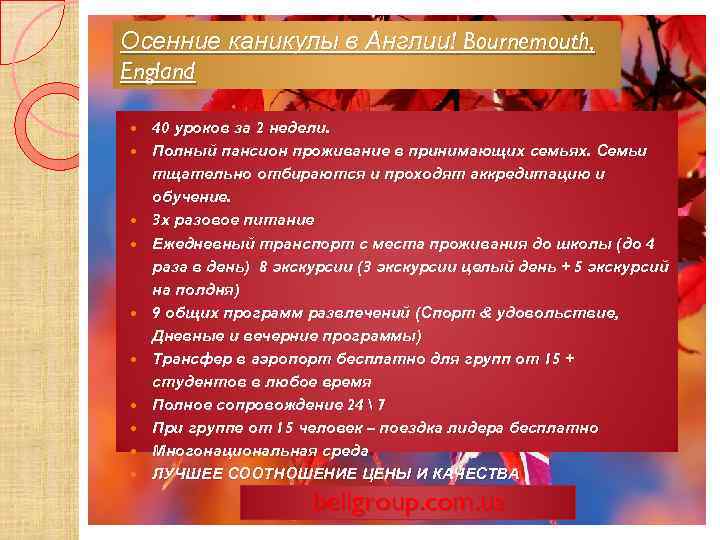 Осенние каникулы в Англии! Bournemouth, England 40 уроков за 2 недели. Полный пансион проживание