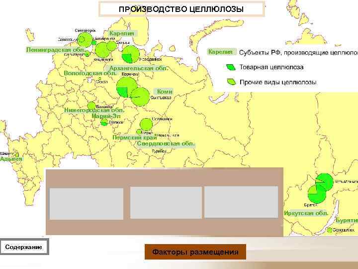 ПРОИЗВОДСТВО ЦЕЛЛЮЛОЗЫ Карелия Ленинградская обл. Карелия Архангельская обл. Вологодская обл. Коми Нижегородская обл. Марий-Эл