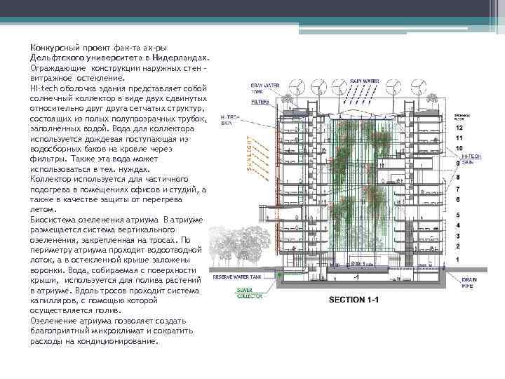 Конкурсный проект фак-та ах-ры Дельфтского университета в Нидерландах. Ограждающие конструкции наружных стен – витражное
