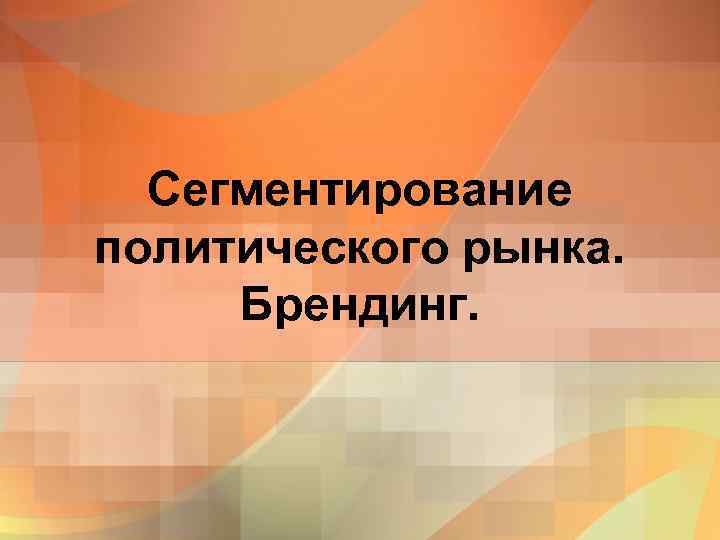 Сегментирование политического рынка. Брендинг. 