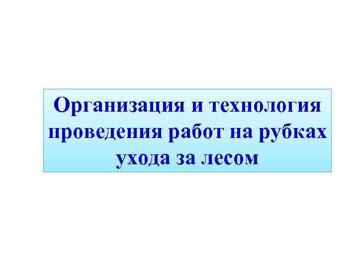 Организация и технология проведения работ на рубках ухода за лесом 