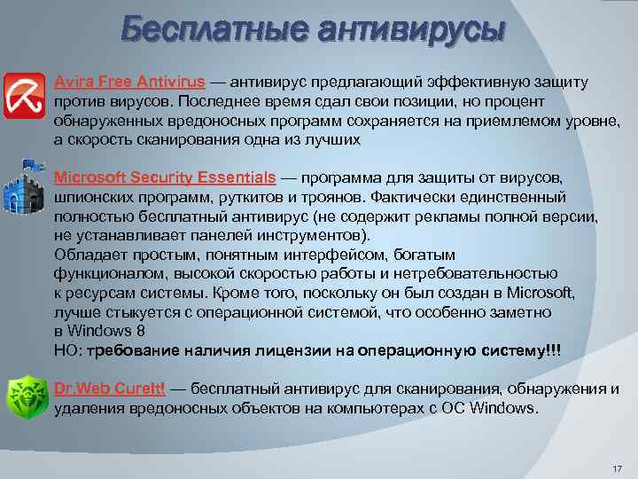 Бесплатные антивирусы Avira Free Antivirus — антивирус предлагающий эффективную защиту против вирусов. Последнее время