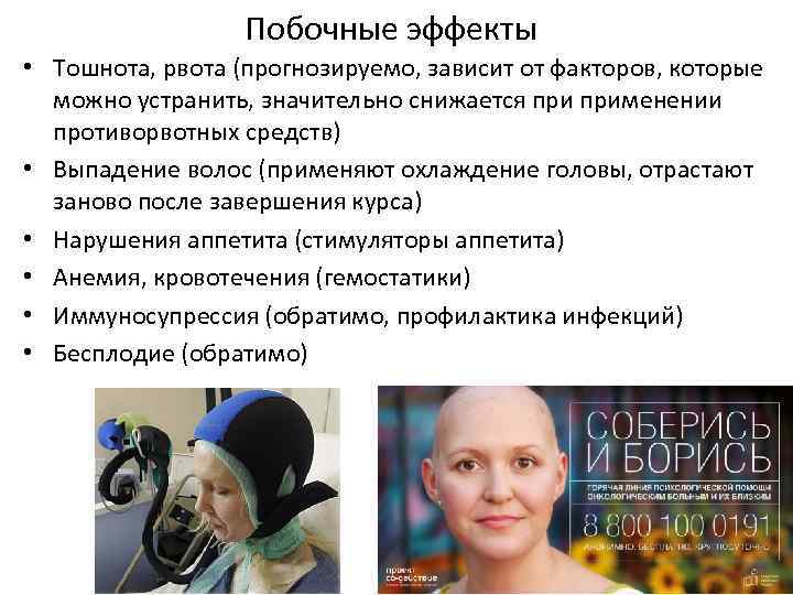 Побочные эффекты • Тошнота, рвота (прогнозируемо, зависит от факторов, которые можно устранить, значительно снижается