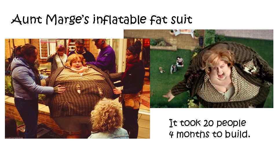 Aunt Marge’s inflatable fat suit It took 20 people 4 months to build. 