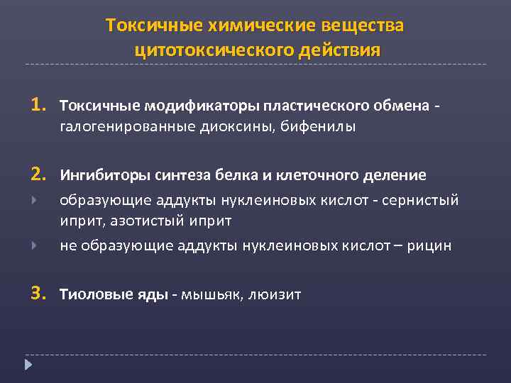 Токсичные химические вещества цитотоксического действия 1. Токсичные модификаторы пластического обмена - галогенированные диоксины, бифенилы
