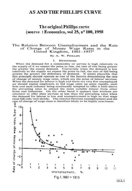 AS AND THE PHILLIPS CURVE The original Phillips curve (source : Economica, vol 25,