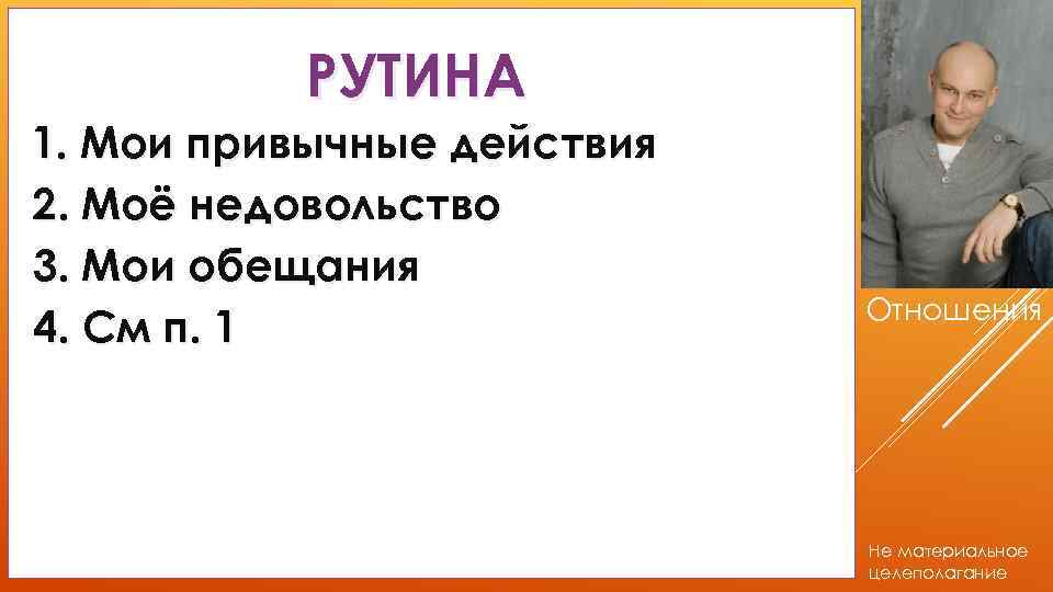 РУТИНА 1. Мои привычные действия 2. Моё недовольство 3. Мои обещания 4. См п.