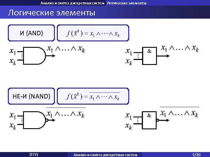 Анализ и синтез дискретных систем Логические элементы И (AND) НЕ-И (NAND) (ТГУ) Анализ и