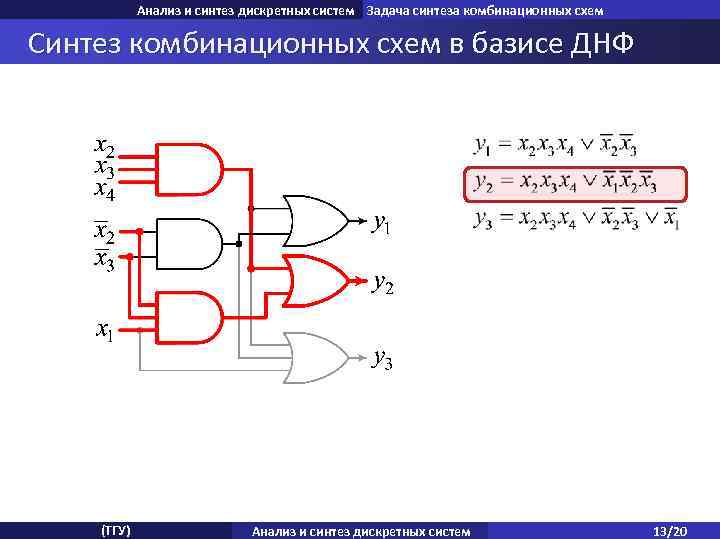 Анализ и синтез дискретных систем Задача синтеза комбинационных схем Синтез анализа комбинационных схем Задача