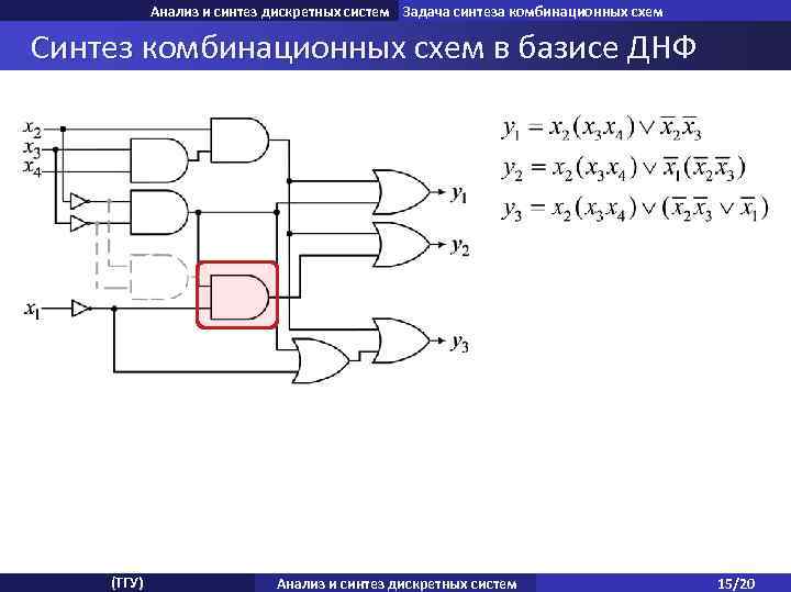 Анализ и синтез дискретных систем Задача синтеза комбинационных схем Синтез анализа комбинационных схем Задача