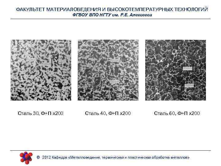 ФАКУЛЬТЕТ МАТЕРИАЛОВЕДЕНИЯ И ВЫСОКОТЕМПЕРАТУРНЫХ ТЕХНОЛОГИЙ ФГБОУ ВПО НГТУ им. Р. Е. Алексеева Сталь 30,
