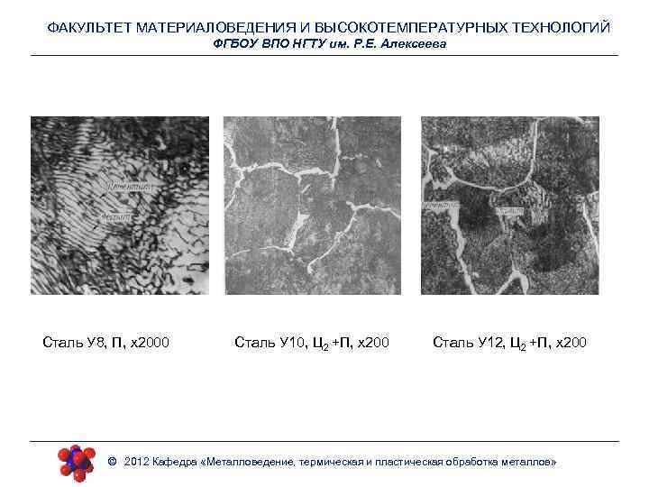 ФАКУЛЬТЕТ МАТЕРИАЛОВЕДЕНИЯ И ВЫСОКОТЕМПЕРАТУРНЫХ ТЕХНОЛОГИЙ ФГБОУ ВПО НГТУ им. Р. Е. Алексеева Сталь У