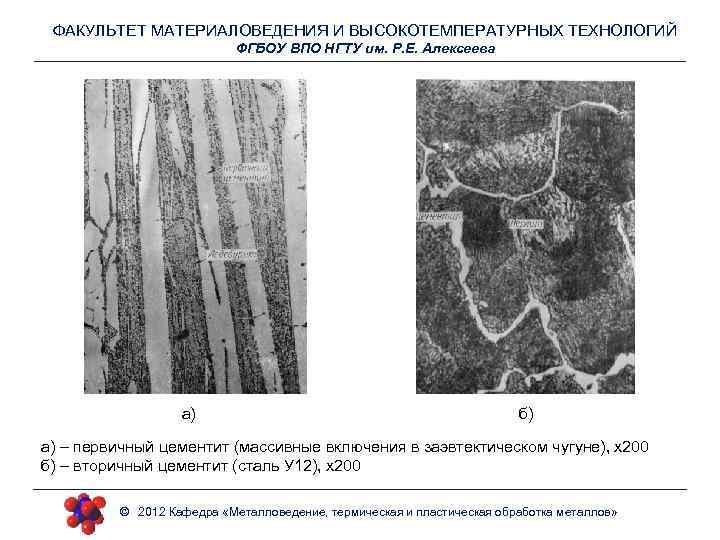 ФАКУЛЬТЕТ МАТЕРИАЛОВЕДЕНИЯ И ВЫСОКОТЕМПЕРАТУРНЫХ ТЕХНОЛОГИЙ ФГБОУ ВПО НГТУ им. Р. Е. Алексеева а) б)