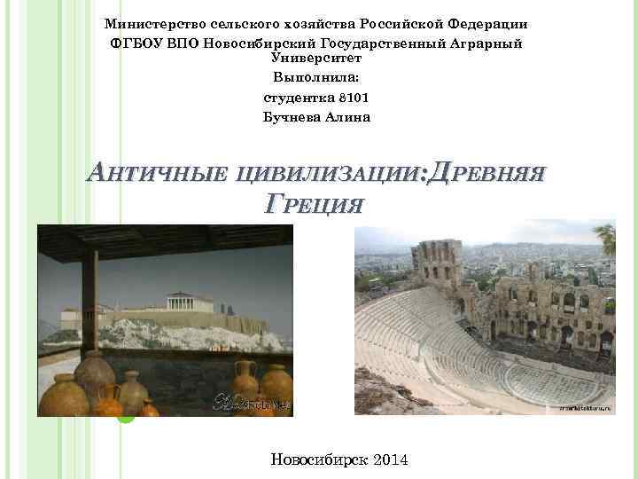 Министерство сельского хозяйства Российской Федерации ФГБОУ ВПО Новосибирский Государственный Аграрный Университет Выполнила: студентка 8101