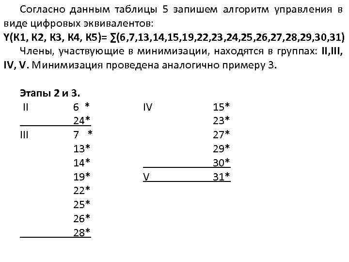 Согласно данным таблицы 5 запишем алгоритм управления в виде цифровых эквивалентов: Y(К 1, К