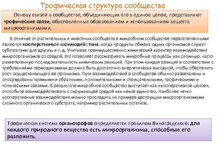 Трофическая структура сообщества Основу связей в сообществе, объединяющих его в единое целое, представляют трофические