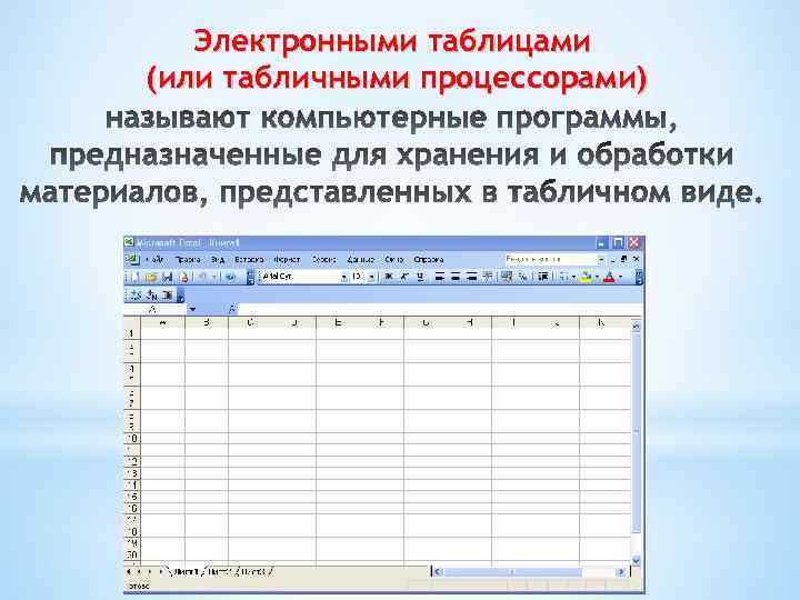 Электронными таблицами (или табличными процессорами) 