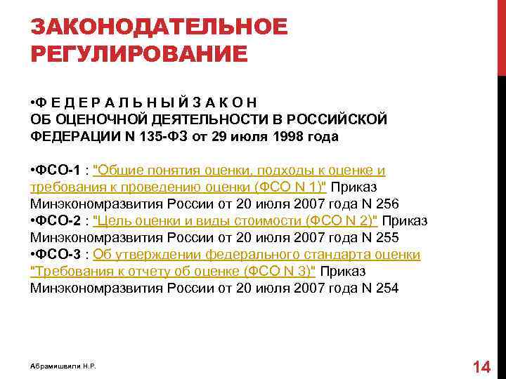 ЗАКОНОДАТЕЛЬНОЕ РЕГУЛИРОВАНИЕ • Ф Е Д Е Р А Л Ь Н Ы Й