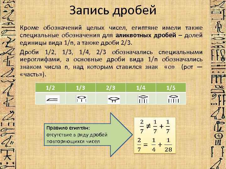 Записать дробью число 2 1. Таблица дробей в древнем Египте. Обозначение дробей в Египте. Обозначение дробей в древнем Египте. Математика в древнем Египте дроби.