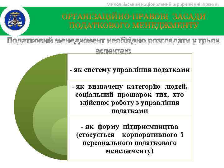 Миколаївський національний аграрний університет - як систему управління податками - як визначену категорію людей,