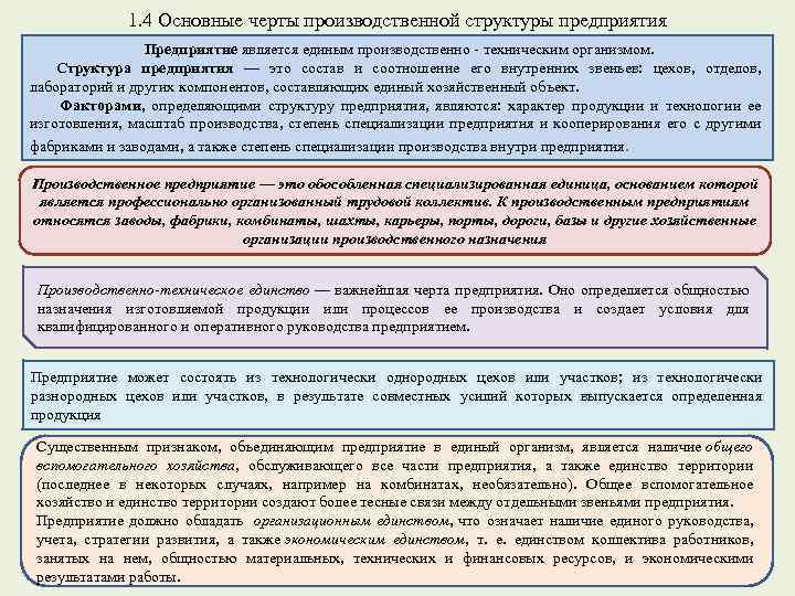 1. 4 Основные черты производственной структуры предприятия Предприятие является единым производственно техническим организмом. Структура