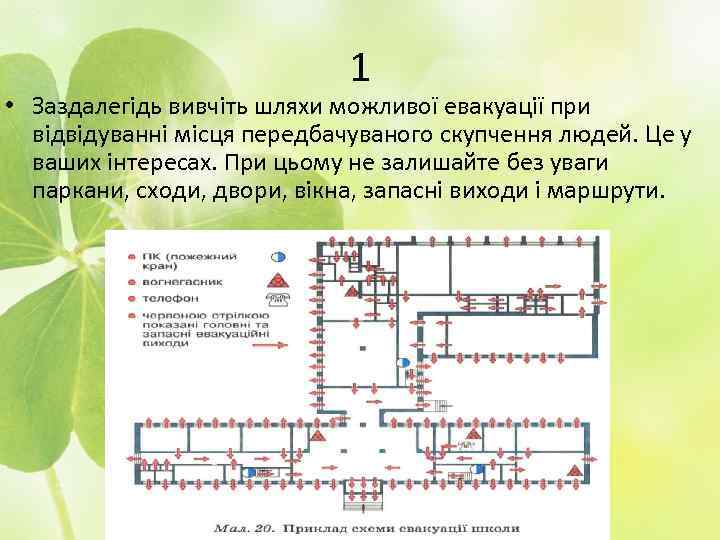1 • Заздалегідь вивчіть шляхи можливої евакуації при відвідуванні місця передбачуваного скупчення людей. Це