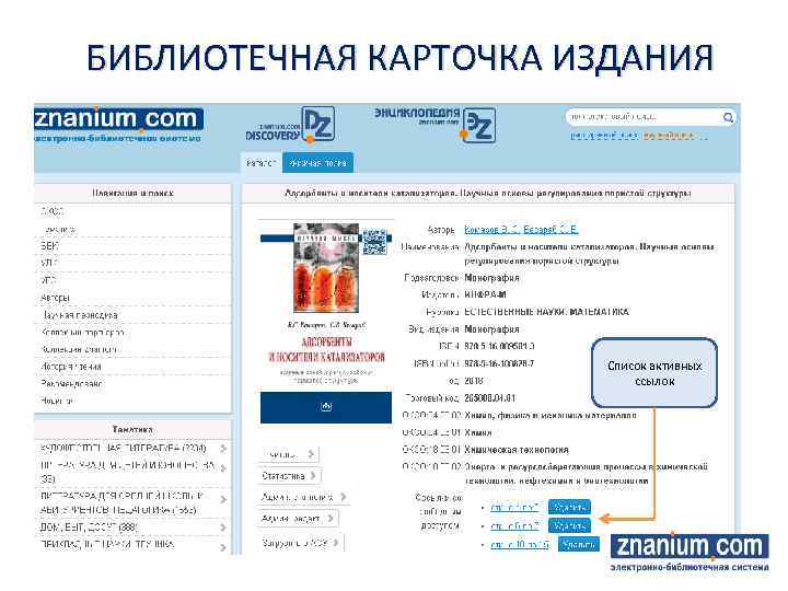 БИБЛИОТЕЧНАЯ КАРТОЧКА ИЗДАНИЯ Список активных ссылок 
