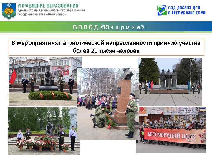 ВВПОД «Юнармия» В мероприятиях патриотической направленности приняло участие более 20 тысяч человек 